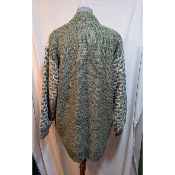 Boho Cottagecore Chunky Fuzzy Green White Sparkle Knitted Cardigan Jacket Snaps‎ - Picture 8 of 13